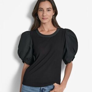 DKNY *NWT* XS Mixed Media Taffeta Puff Sleeve Top